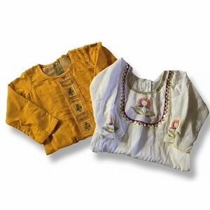 Kids Embroidered Yellow and White Kurta Blouses